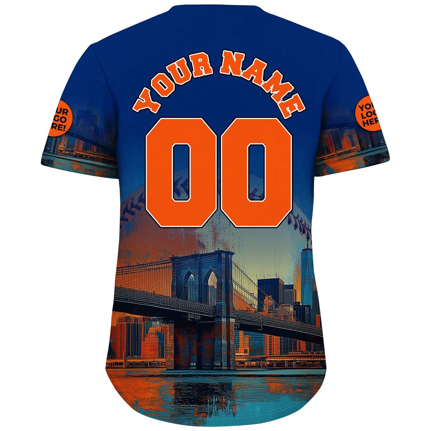 Orange Navy New York Brooklyn Bridge River View Custom Name Baseball Jerseys For Men & Women