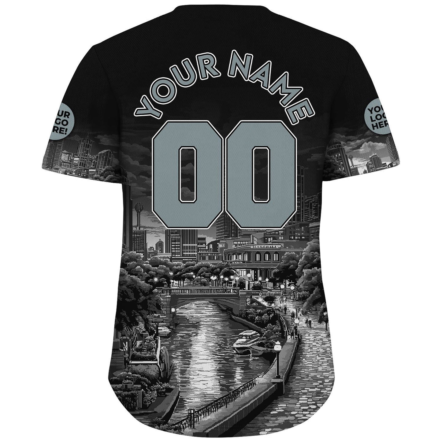 Silver Black San Antonio Texas Reunion Tower In Night Pixel Style Custom Name Baseball Jerseys For Men & Women