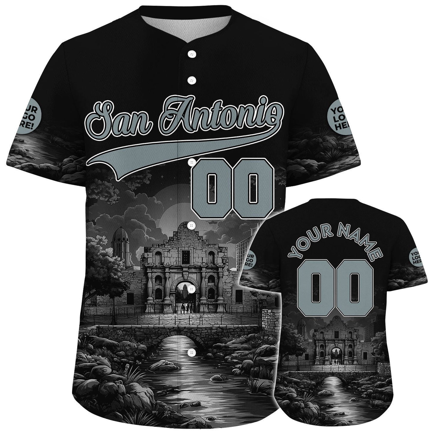 Silver Black San Antonio Texas Alamo Black Night Custom Name Baseball Jerseys For Men & Women