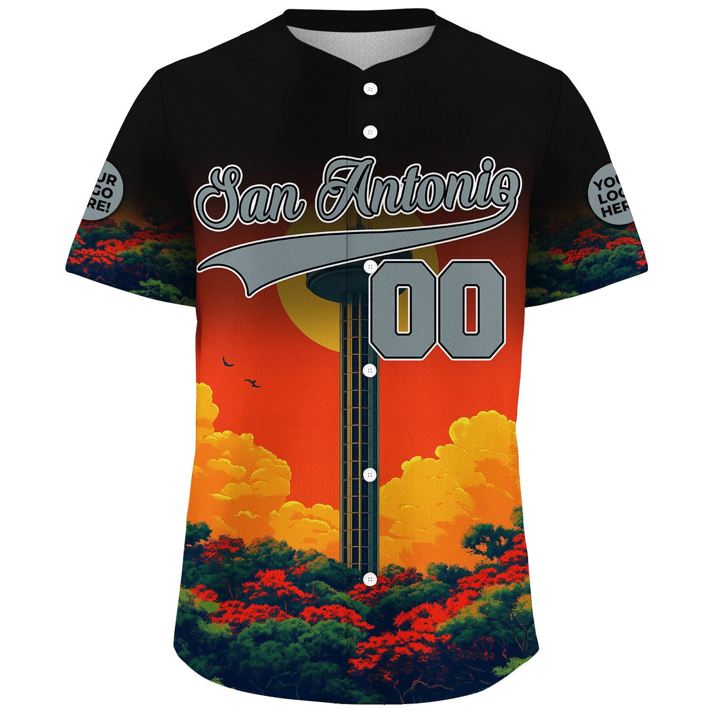 Silver Black San Antonio Texas Reunion Tower Red Skyline Custom Name Baseball Jerseys For Men & Women
