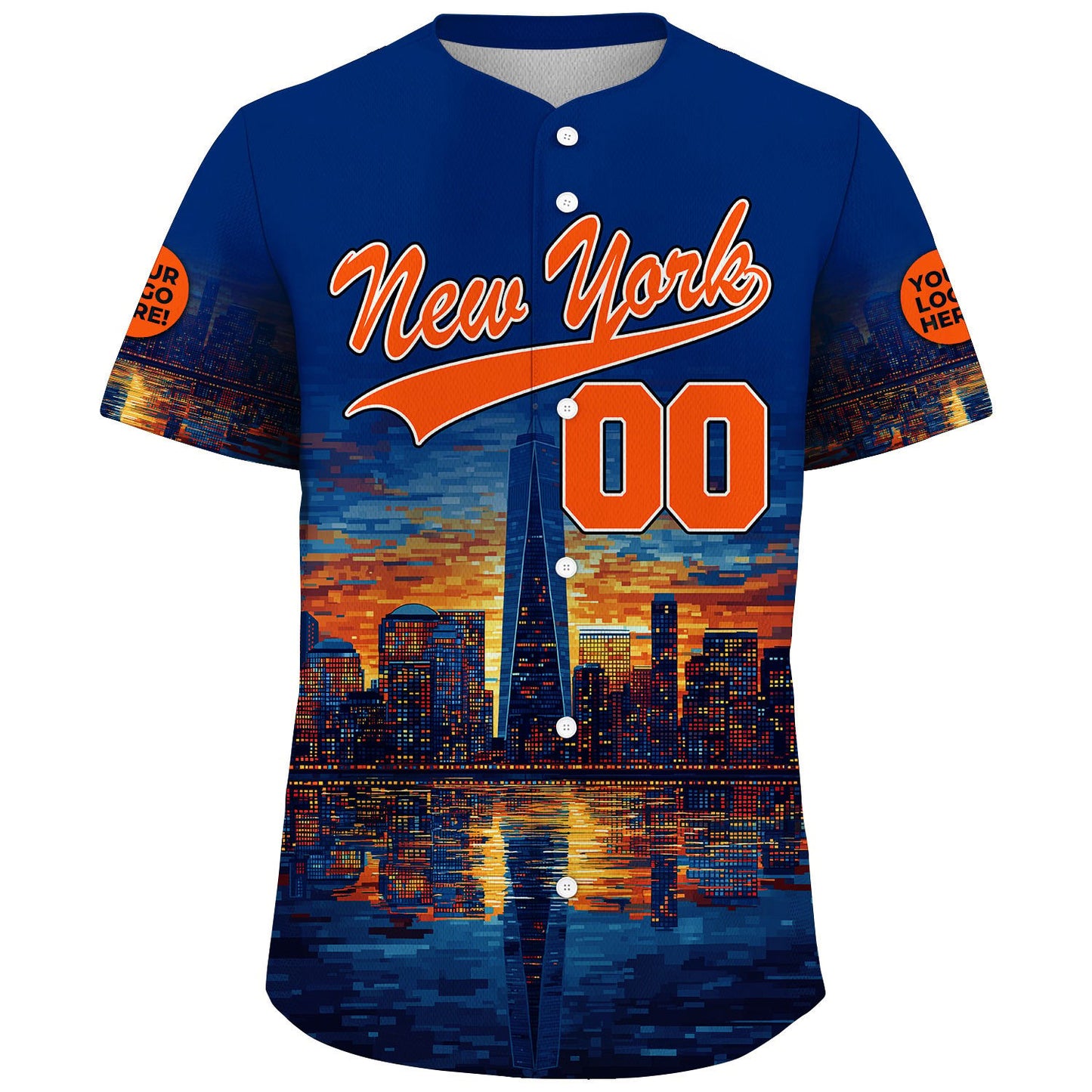Orange Navy New York Empire State Building Sunset Custom Name Baseball Jerseys For Men & Women