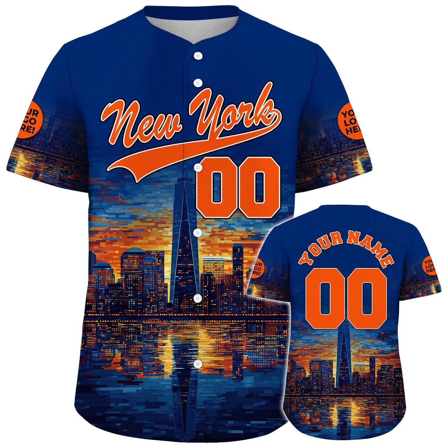 Orange Navy New York Empire State Building Sunset Custom Name Baseball Jerseys For Men & Women