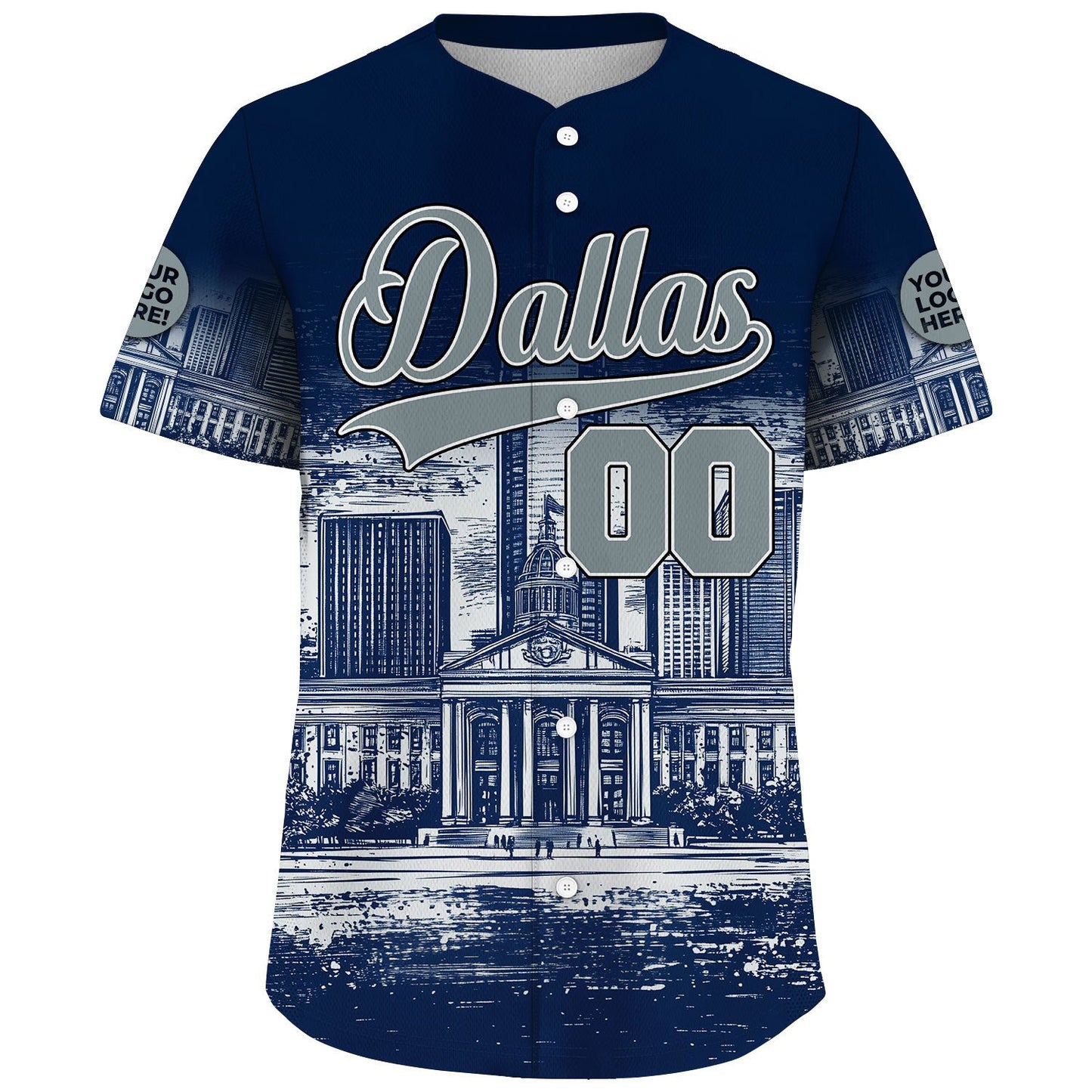 Silver Navy Dallas Texas Old Dallas County Courthouse Custom Name Baseball Jerseys For Men & Women