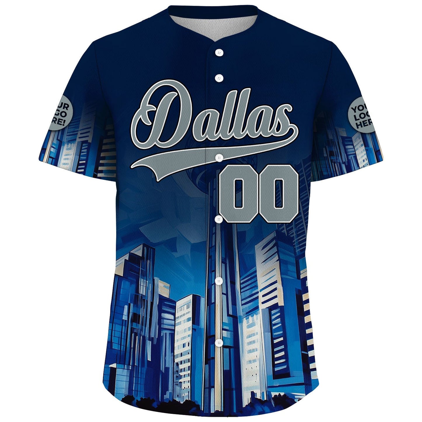 Silver Navy Dallas Texas Dallas Reunion Tower City In Mist Custom Name Baseball Jerseys For Men & Women