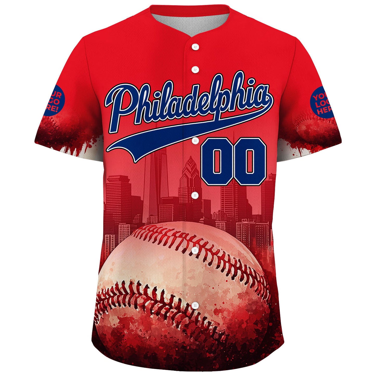 Blue Red Philadelphia Pennsylvania Liberty Place Tower Ball Shadow Custom Name Baseball Jerseys For Men & Women