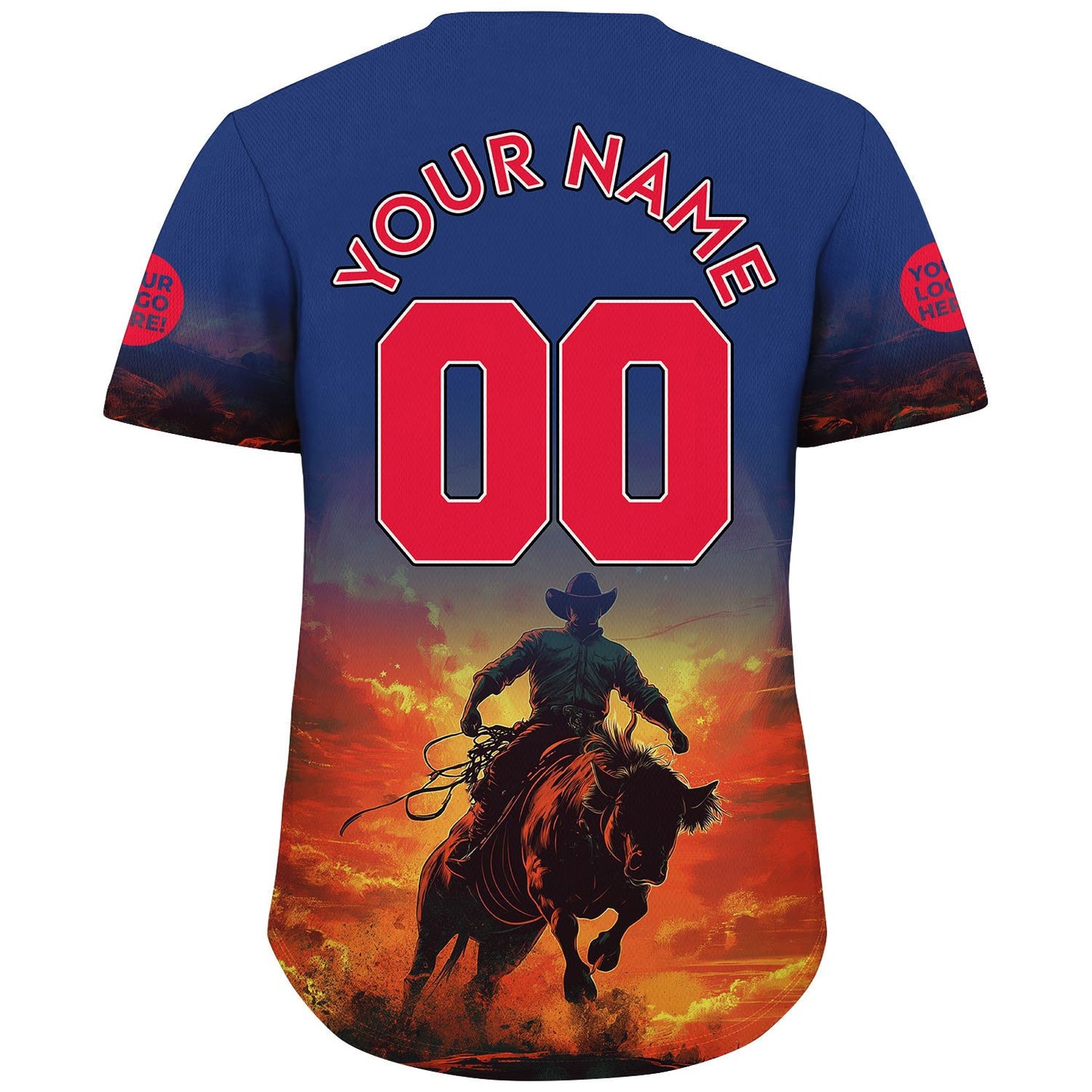 Republic Red Bovine Blue Texas Fierce Cowboy In Sunset Custom Name Baseball Jerseys For Men & Women