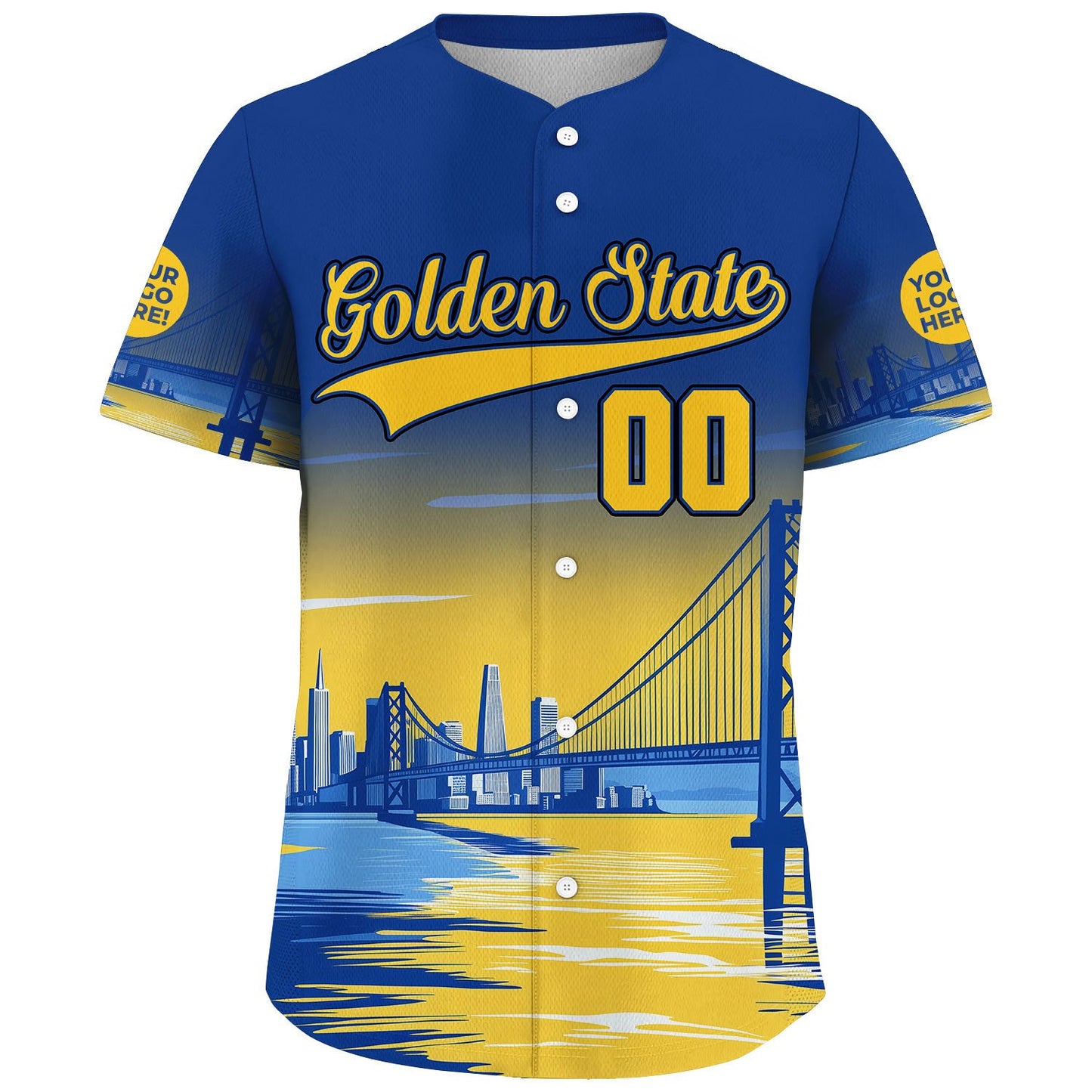 Golden Warrior Blue Golden State Gate Bridge Transamerica Pyramid Sunset Custom Name Baseball Jerseys For Men & Women