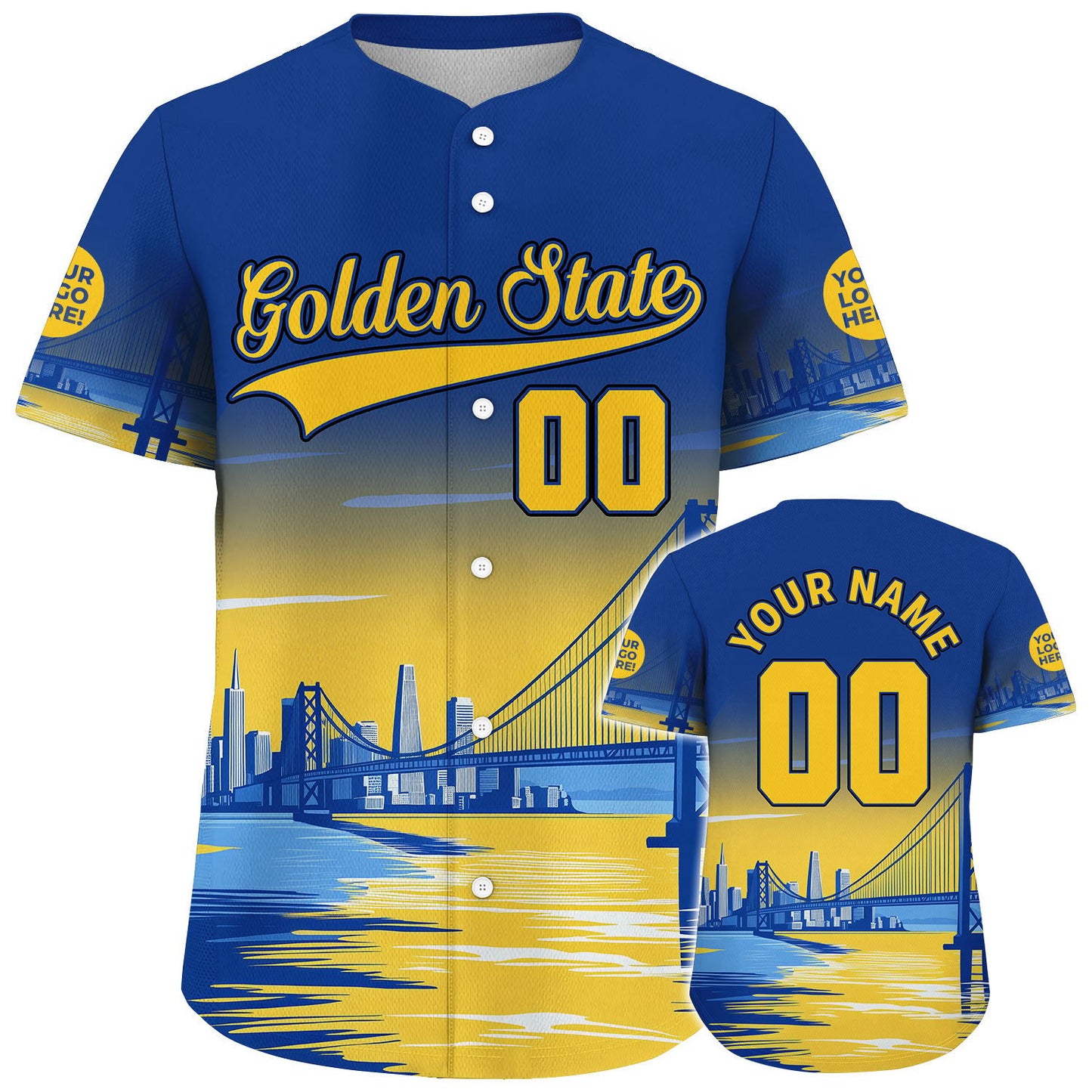 Golden Warrior Blue Golden State Gate Bridge Transamerica Pyramid Sunset Custom Name Baseball Jerseys For Men & Women