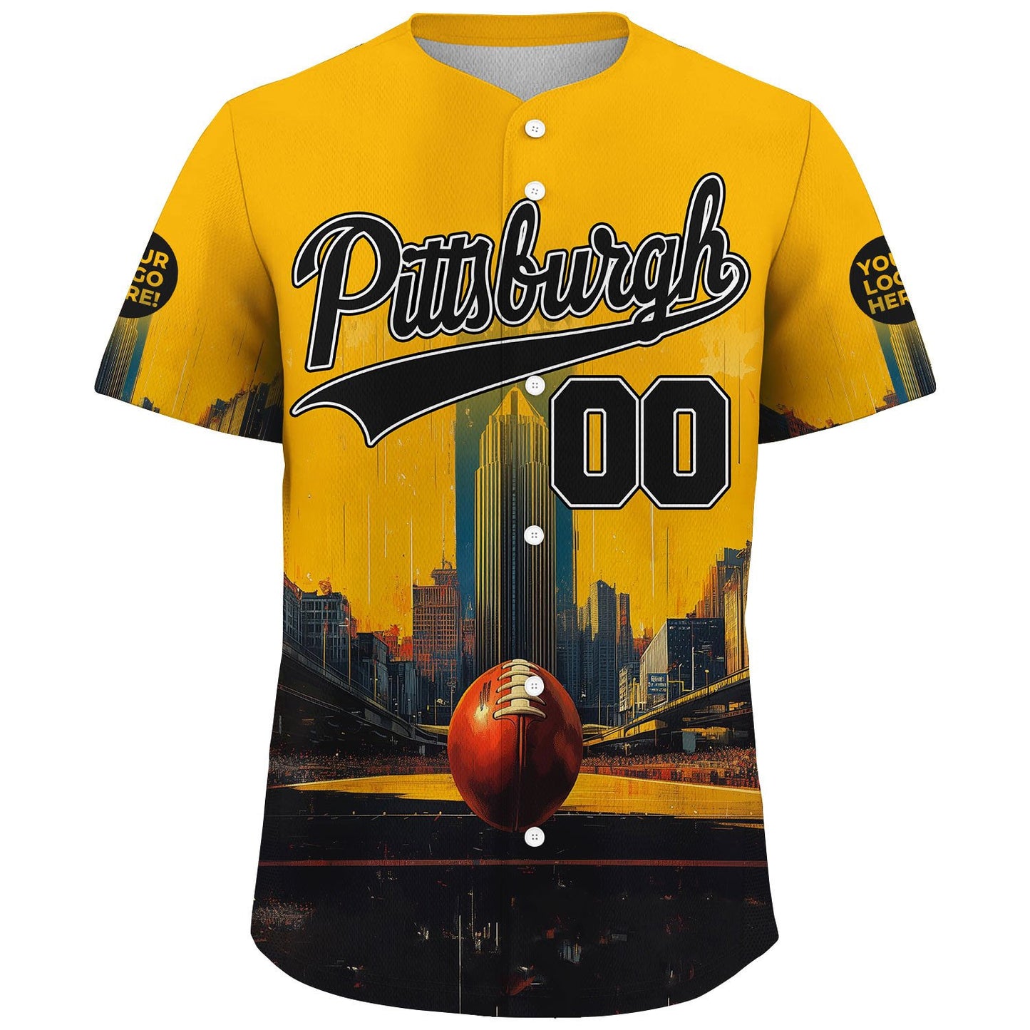 Black Gold Pittsburgh Pennsylvania PPG Place Custom Name Baseball Jerseys For Men & Women