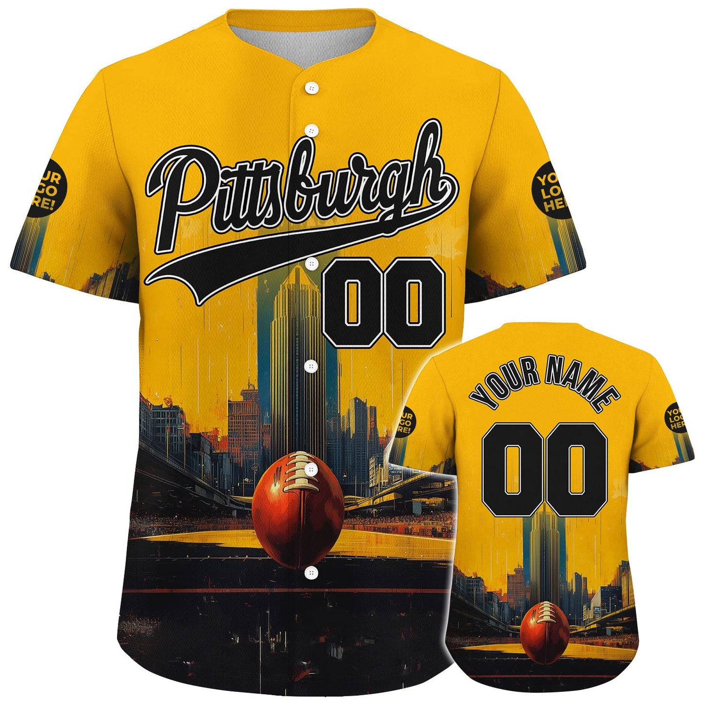 Black Gold Pittsburgh Pennsylvania PPG Place Custom Name Baseball Jerseys For Men & Women