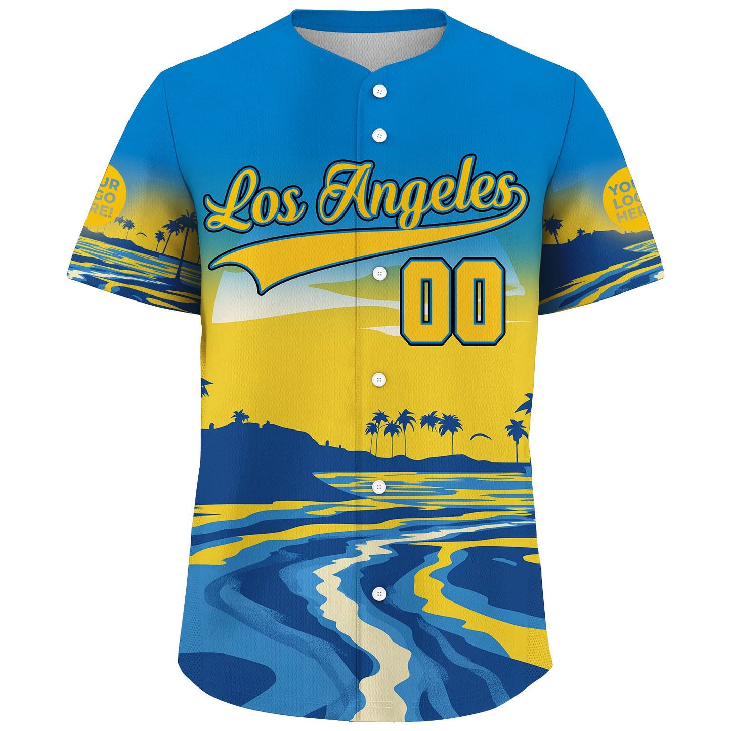Gold Powder Blue Los Angeles California Summer Beach Sunshine Custom Name Baseball Jerseys For Men & Women