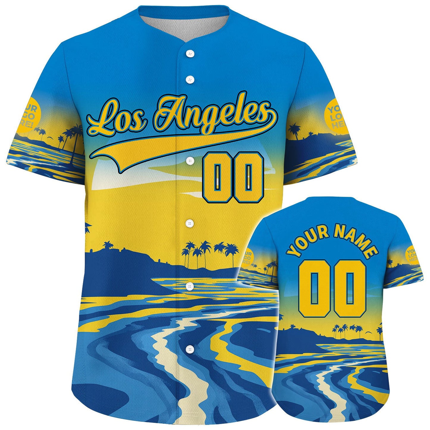 Gold Powder Blue Los Angeles California Summer Beach Sunshine Custom Name Baseball Jerseys For Men & Women