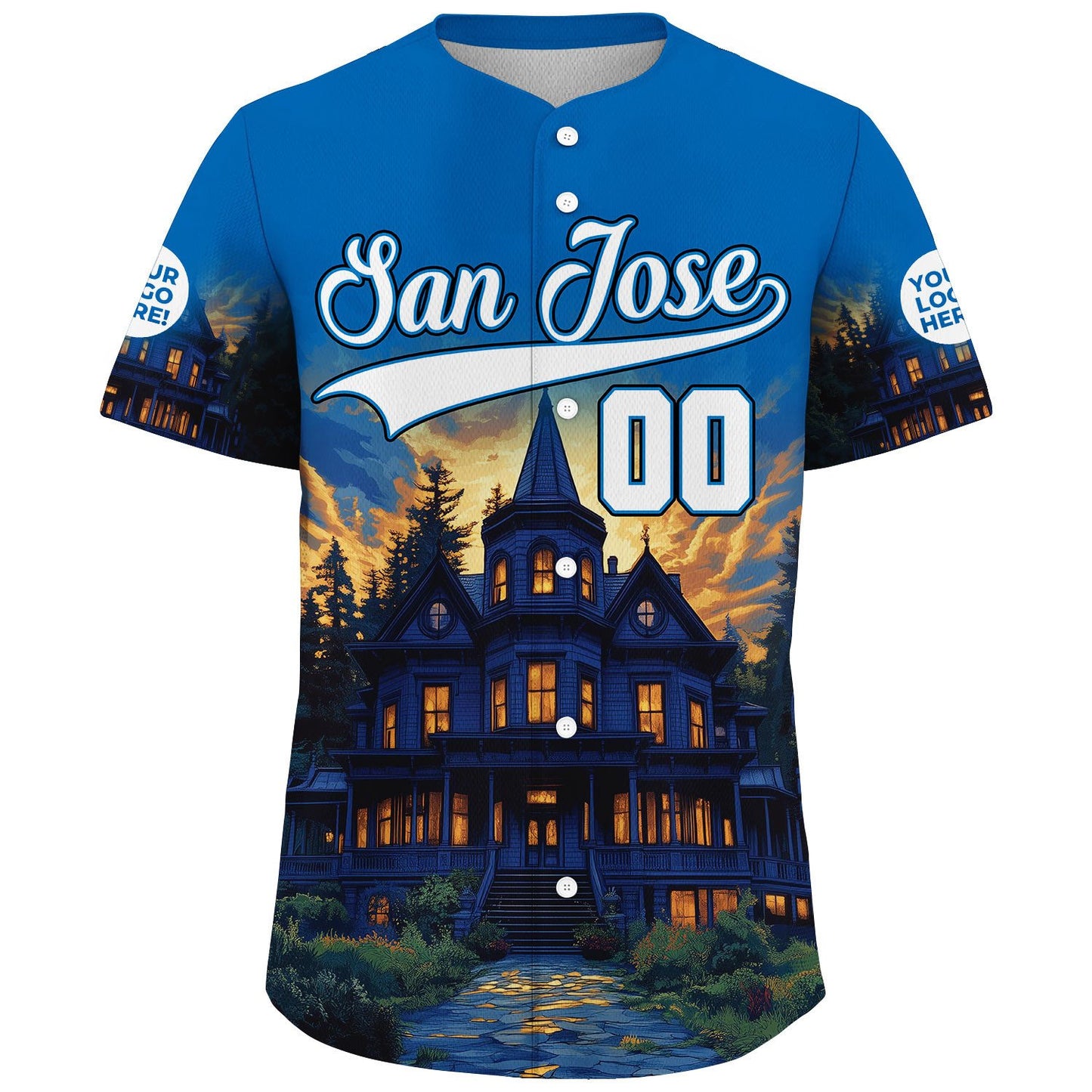 White Blue San Jose Winchester Mystery House Start Of Night Custom Name Baseball Jerseys For Men & Women