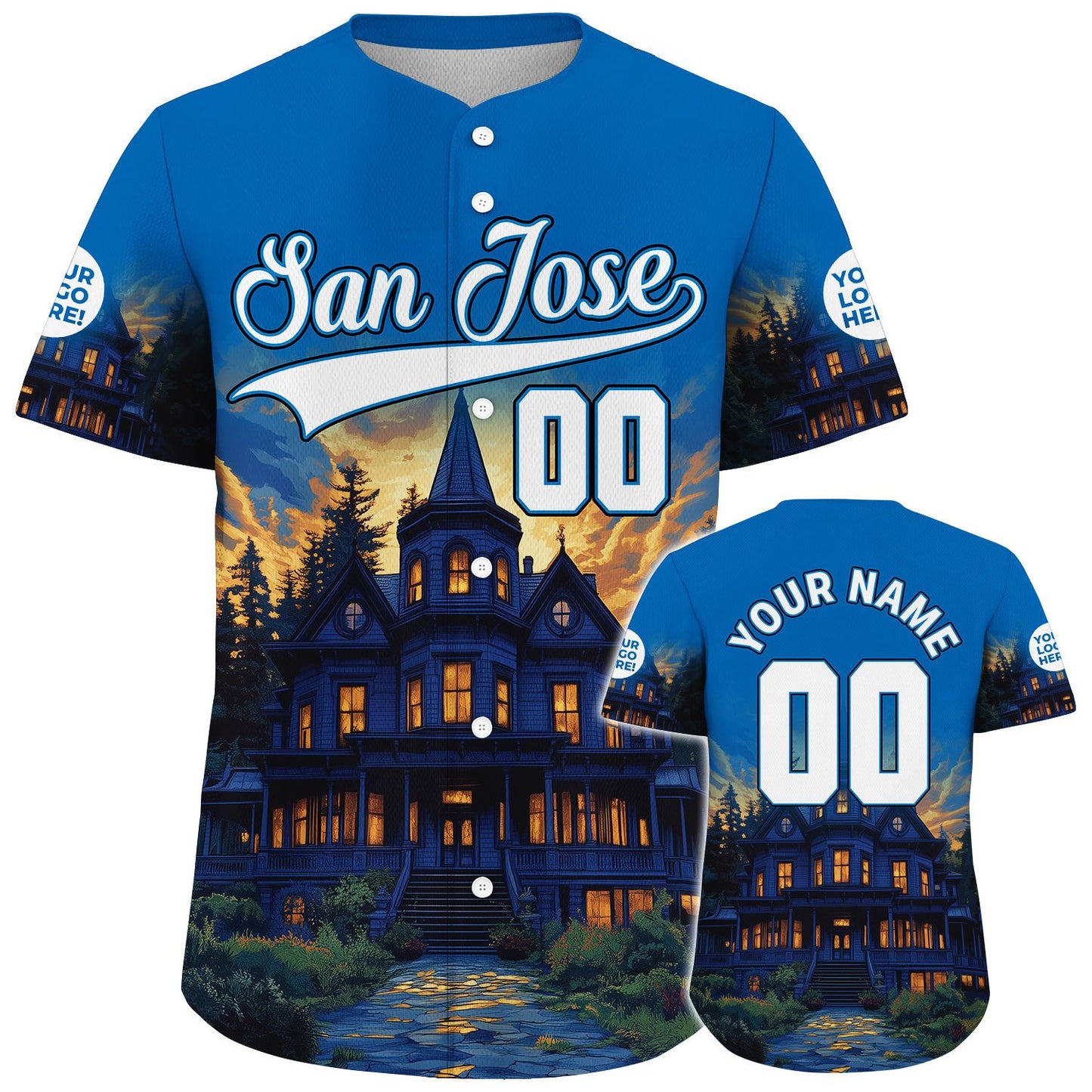 White Blue San Jose Winchester Mystery House Start Of Night Custom Name Baseball Jerseys For Men & Women