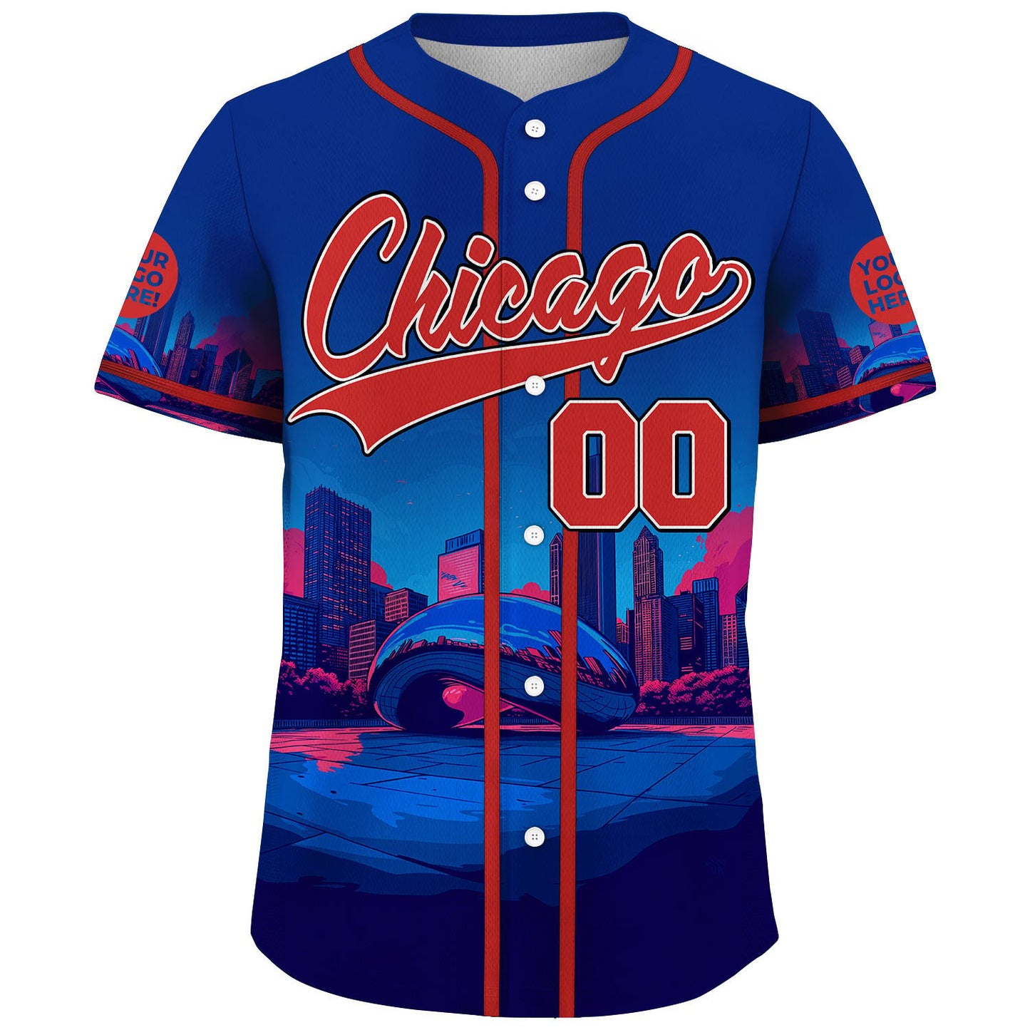 Red Blue Chicago Illinois The Bean Cloud Gate City Dawn Custom Name Baseball Jerseys For Men & Women
