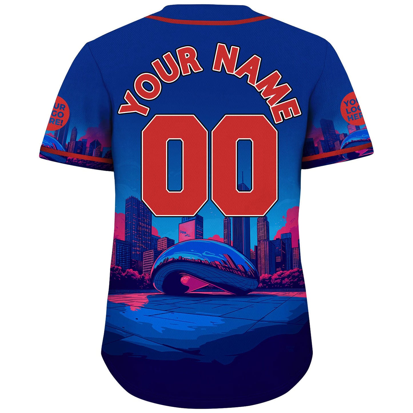 Red Blue Chicago Illinois The Bean Cloud Gate City Dawn Custom Name Baseball Jerseys For Men & Women