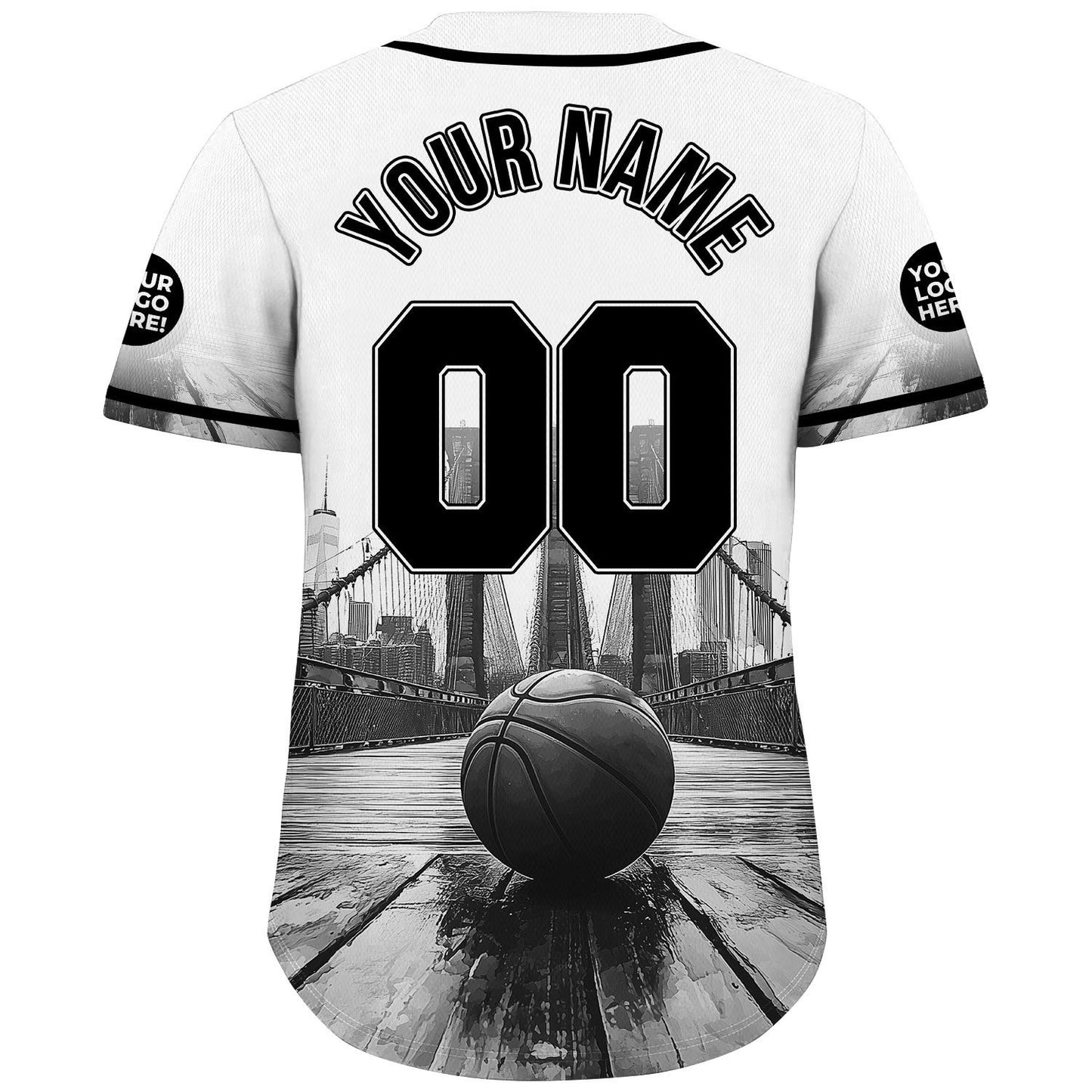 Black White New York Brooklyn Bridge Way On Custom Name Baseball Jerseys For Men & Women