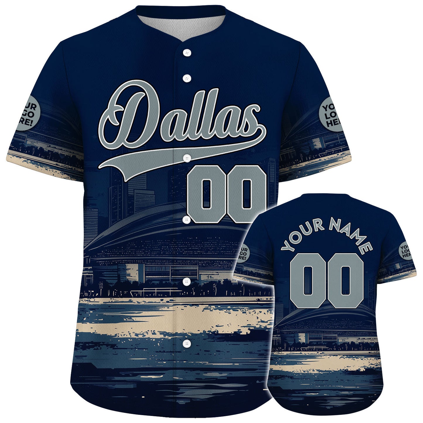 Silver Navy Dallas Texas AT&T Stadium Custom Name Baseball Jerseys For Men & Women