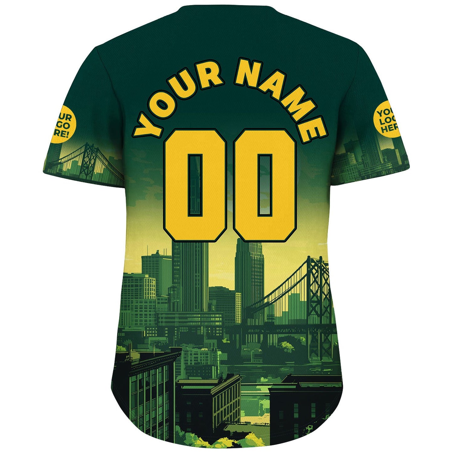 Golden Green Oakland California Tribune Building Bay Bridge In Evening Custom Name Baseball Jerseys For Men & Women