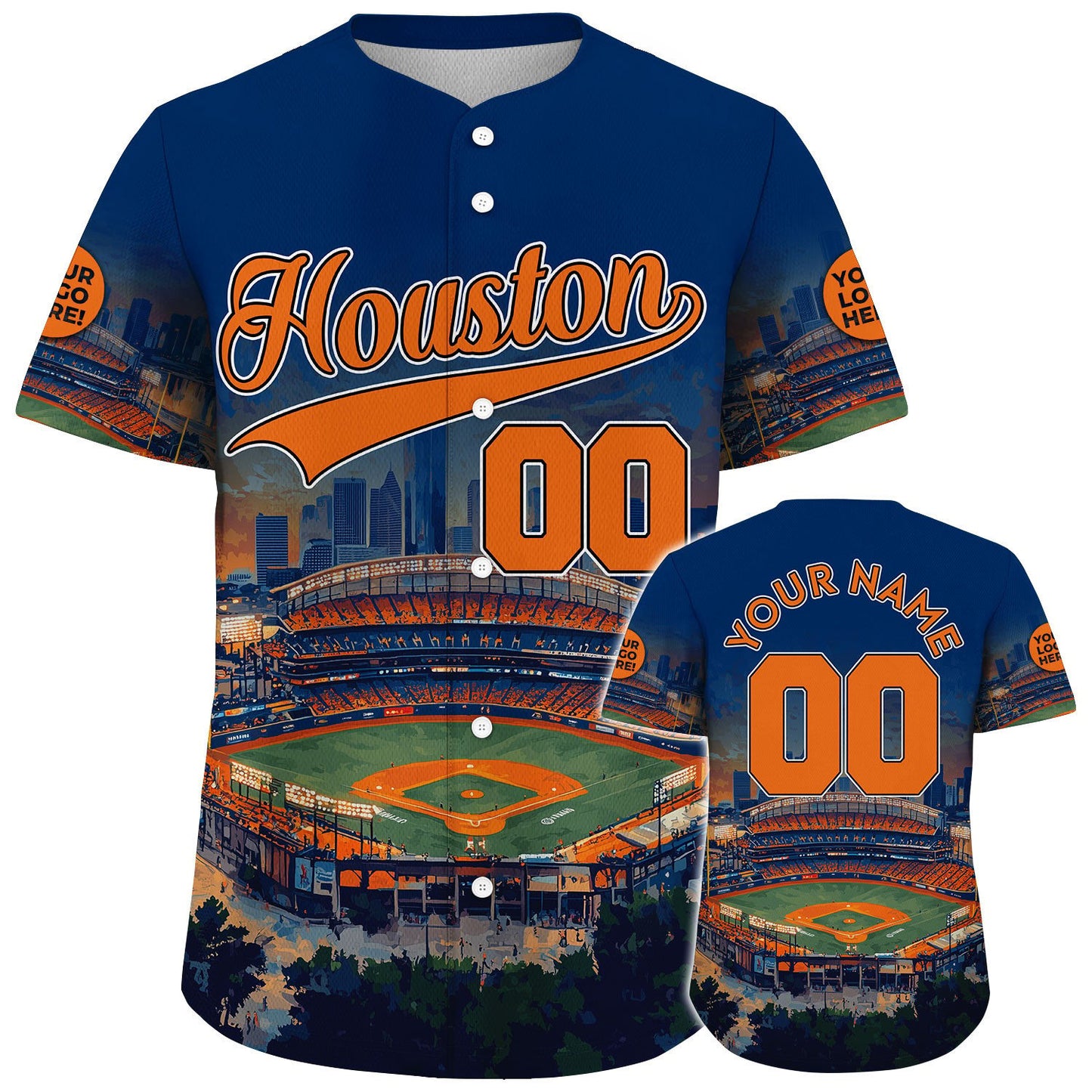 Orange Dark Blue Houston Texas Minute Maid Park Golden Night Custom Name Baseball Jerseys For Men & Women