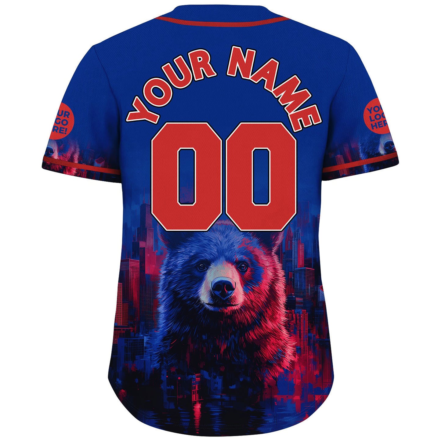 Red Blue Chicago Illinois Huge Bear City Night Custom Name Baseball Jerseys For Men & Women