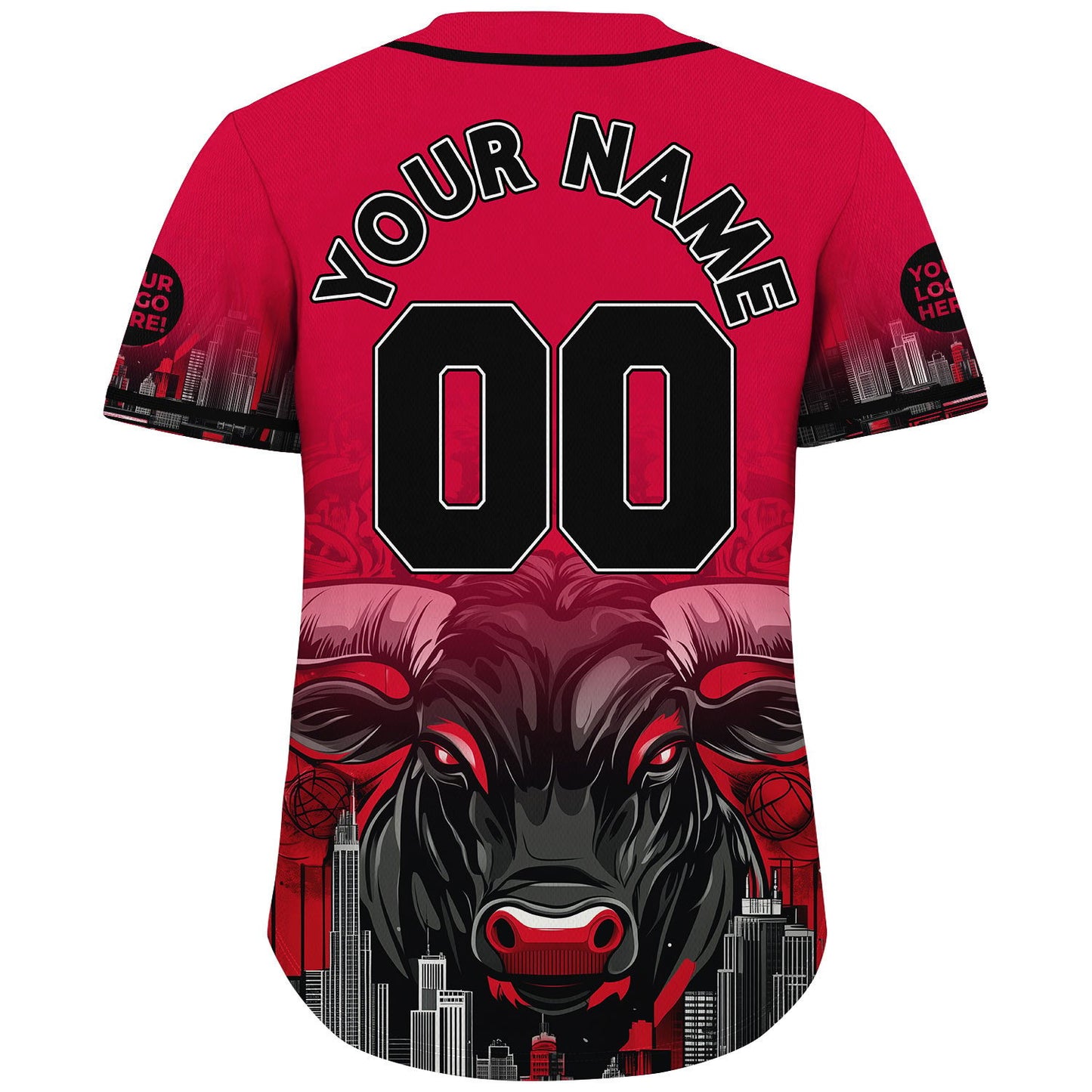 Black Red Chicago Illinois Giant Bull City Tropical Backdrop Custom Name Baseball Jerseys For Men & Women