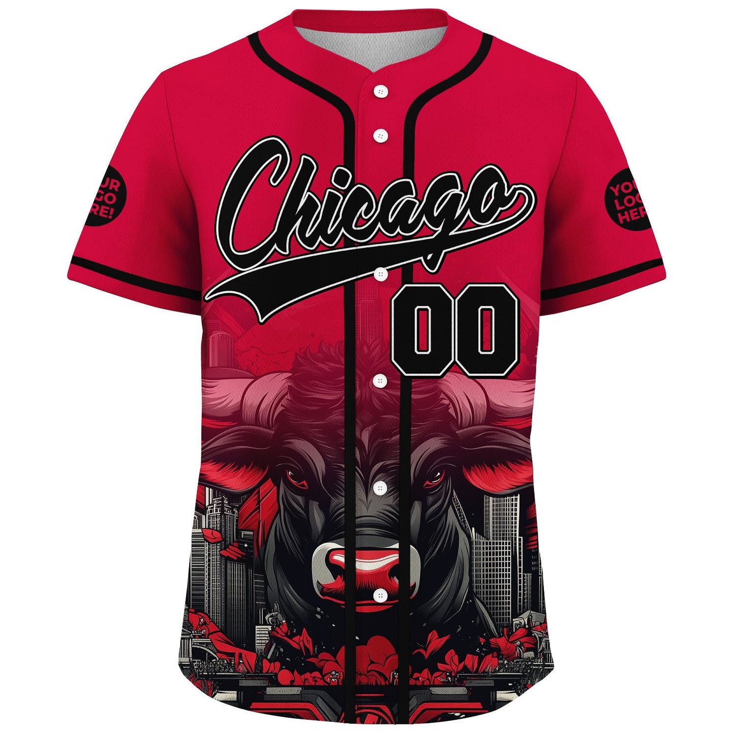 Black Red Chicago Illinois Bull City Guard Backdrop Custom Name Baseball Jerseys For Men & Women