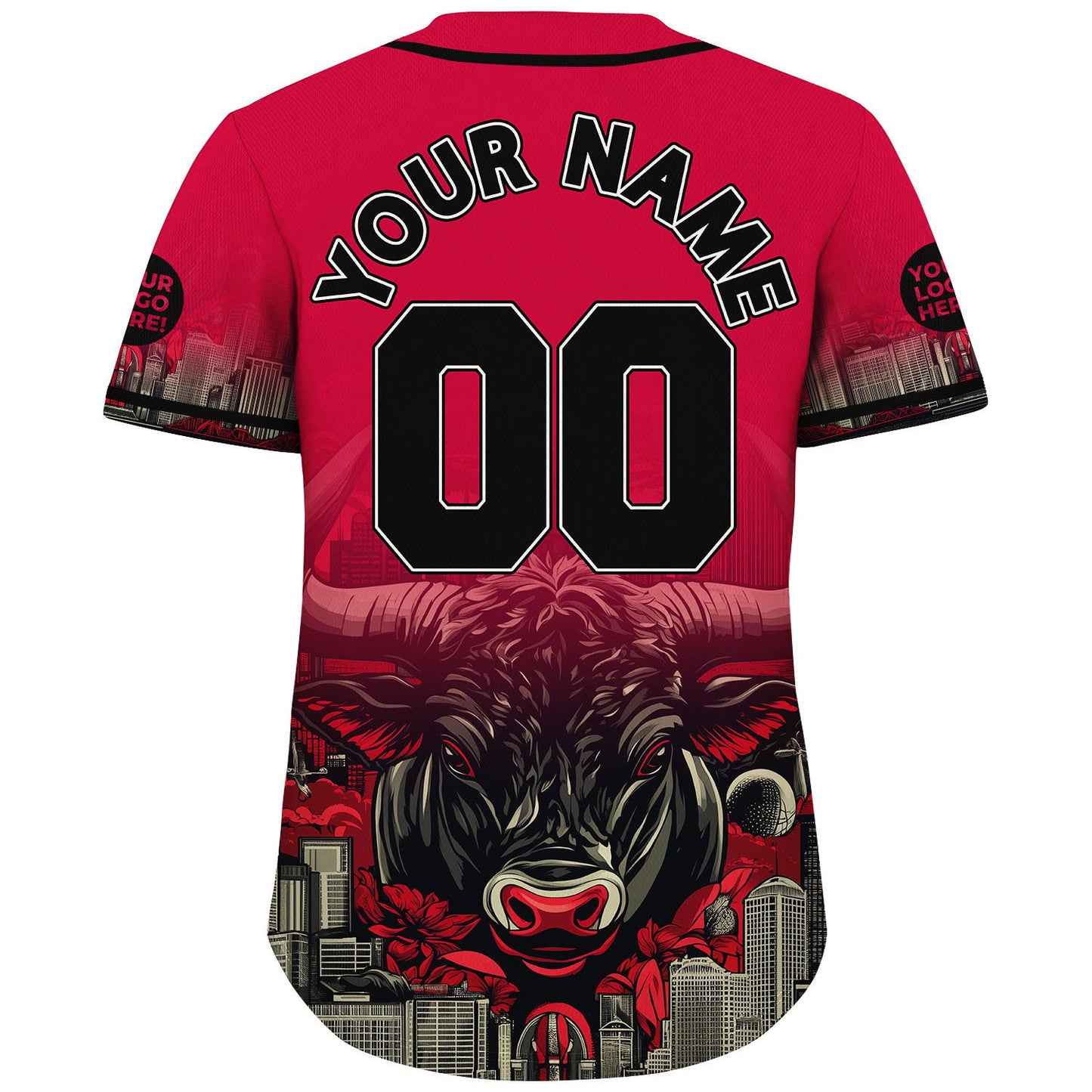 Black Red Chicago Illinois Sleek Bull City Tropical Backdrop Custom Name Baseball Jerseys For Men & Women