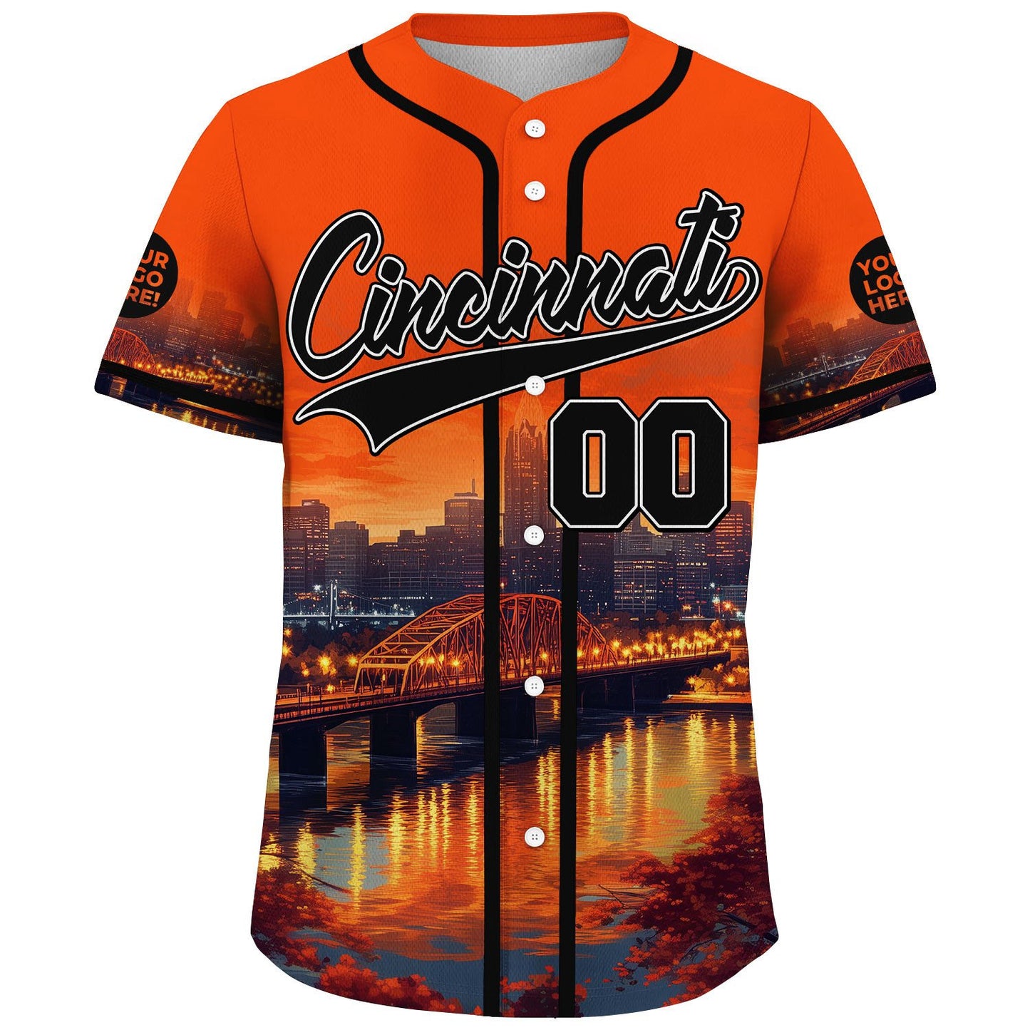 Black Orange Cincinnati Taylor Southgate Bridge Autumn Night Custom Name Baseball Jerseys For Men & Women