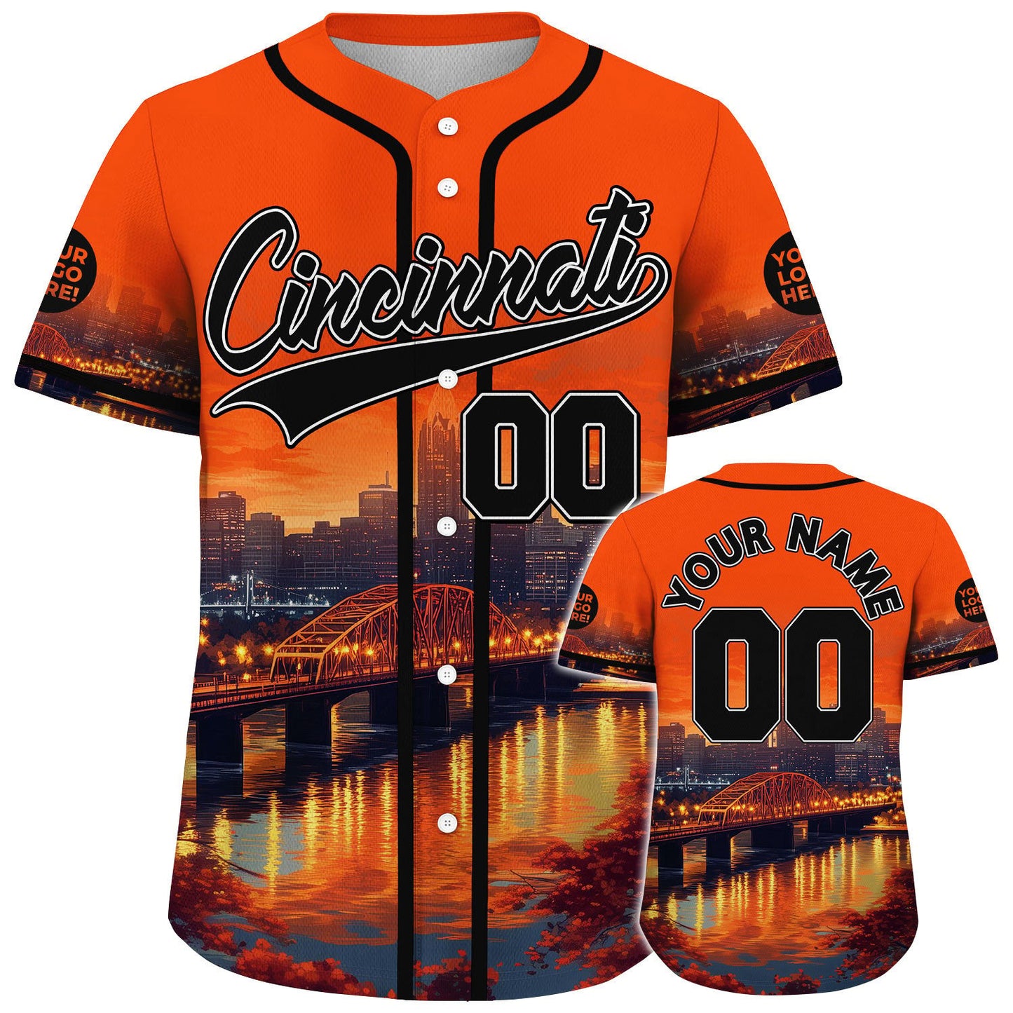 Black Orange Cincinnati Taylor Southgate Bridge Autumn Night Custom Name Baseball Jerseys For Men & Women