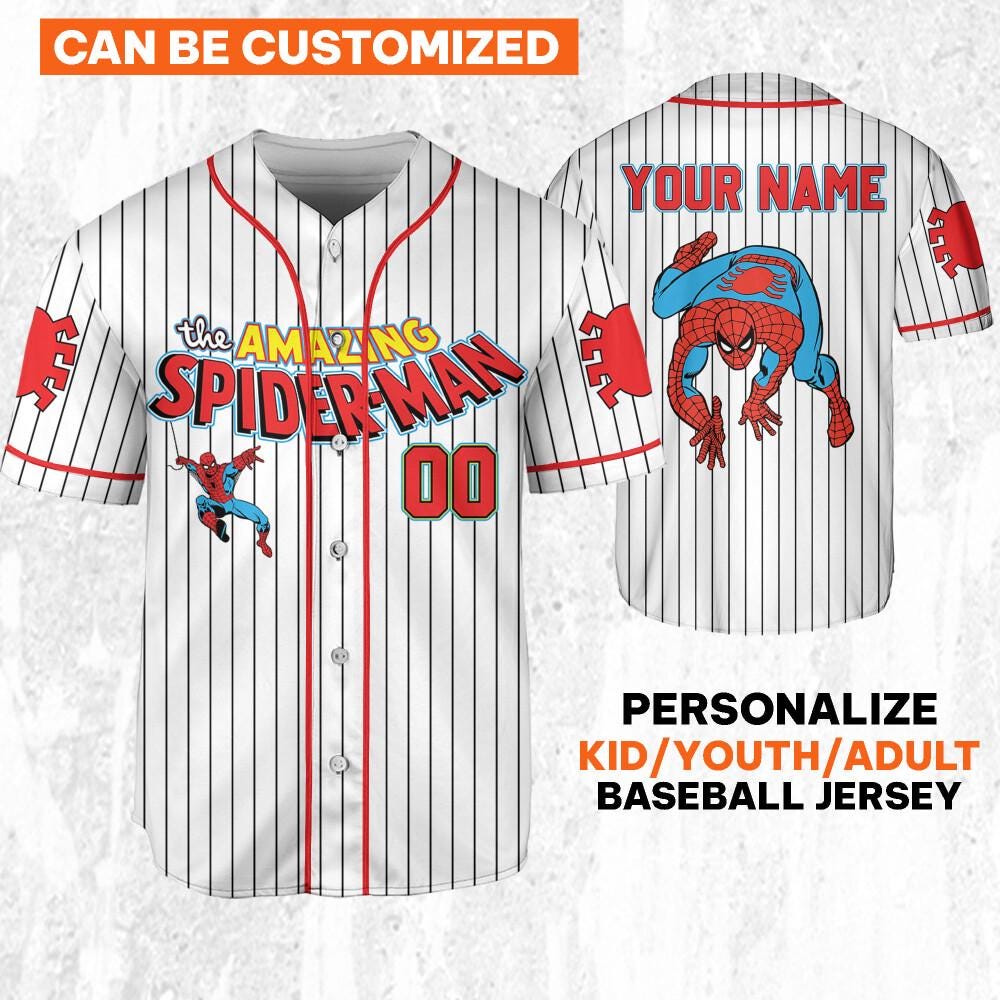 Personalize The Amazing SpiderMan Vintage Baseball Style White, Superhero Jersey Team, Hero Jersey Gift, Spider-Man Baseball Team Outfit