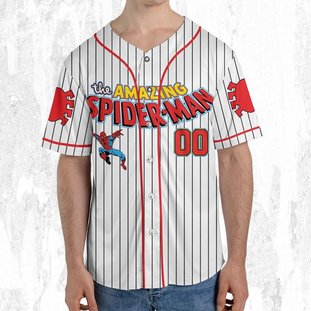 Personalize The Amazing SpiderMan Vintage Baseball Style White, Superhero Jersey Team, Hero Jersey Gift, Spider-Man Baseball Team Outfit