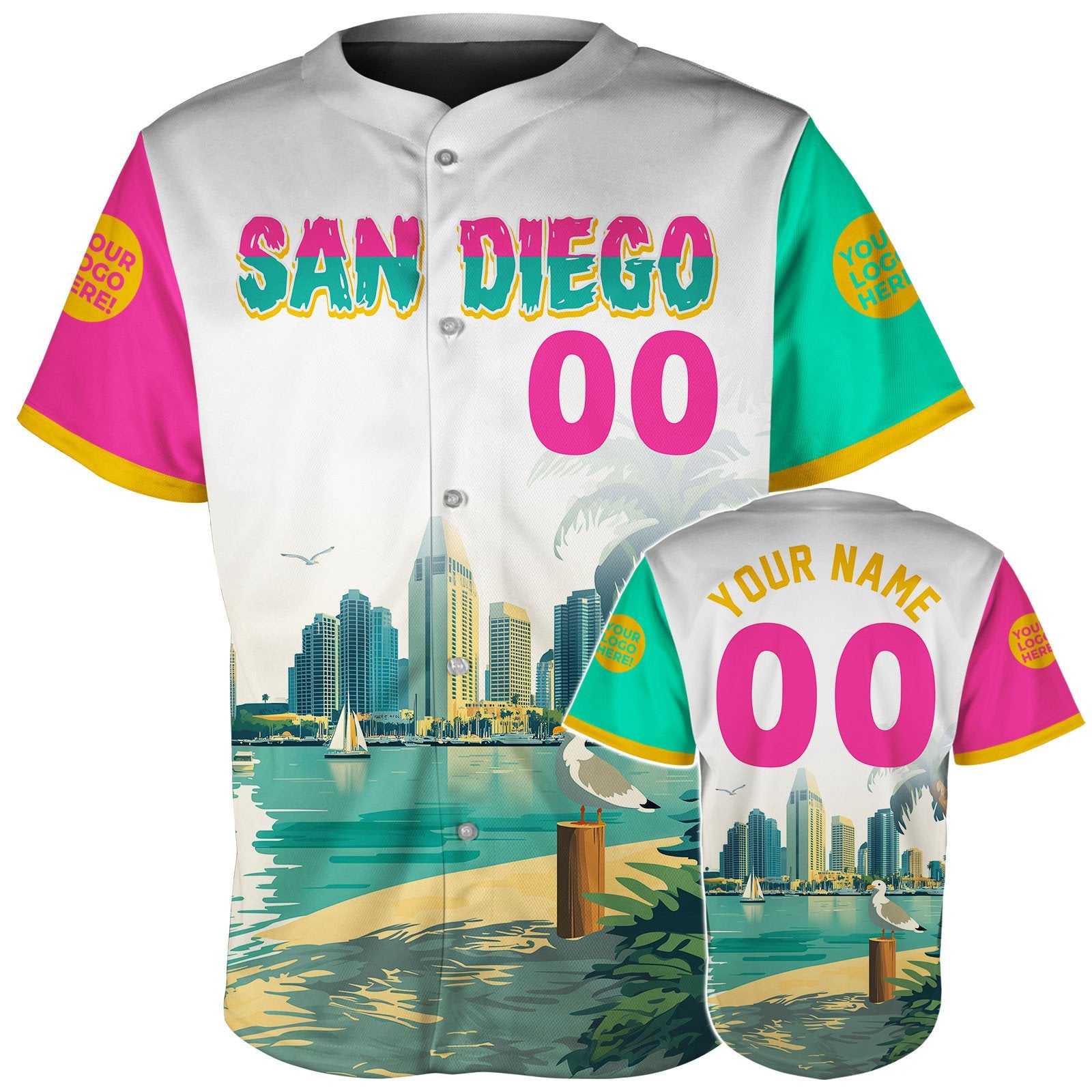 San Diego Bay Downtown Skyline Custom Name Baseball Jerseys For Men & Women