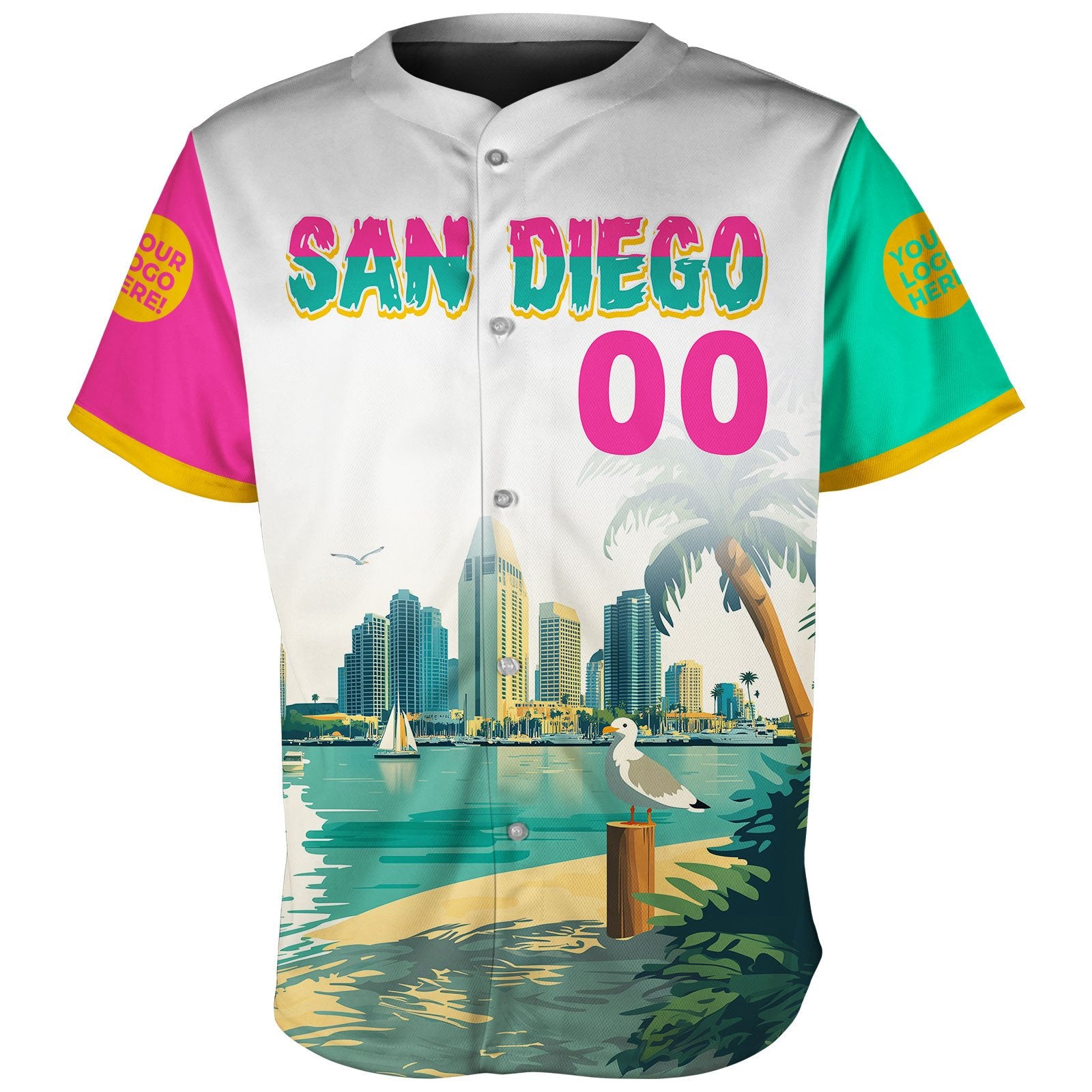 San Diego Bay Downtown Skyline Custom Name Baseball Jerseys For Men & Women