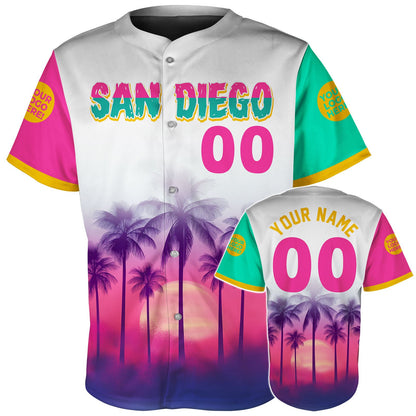 San Diego Palm Trees Sunset Glow Custom Name Baseball Jerseys For Men & Women