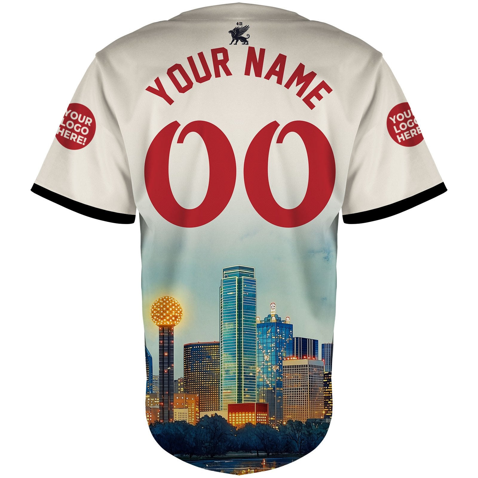 Texas Dallas Skyline With Reunion Tower at Night Custom Name Baseball Jerseys For Men & Women