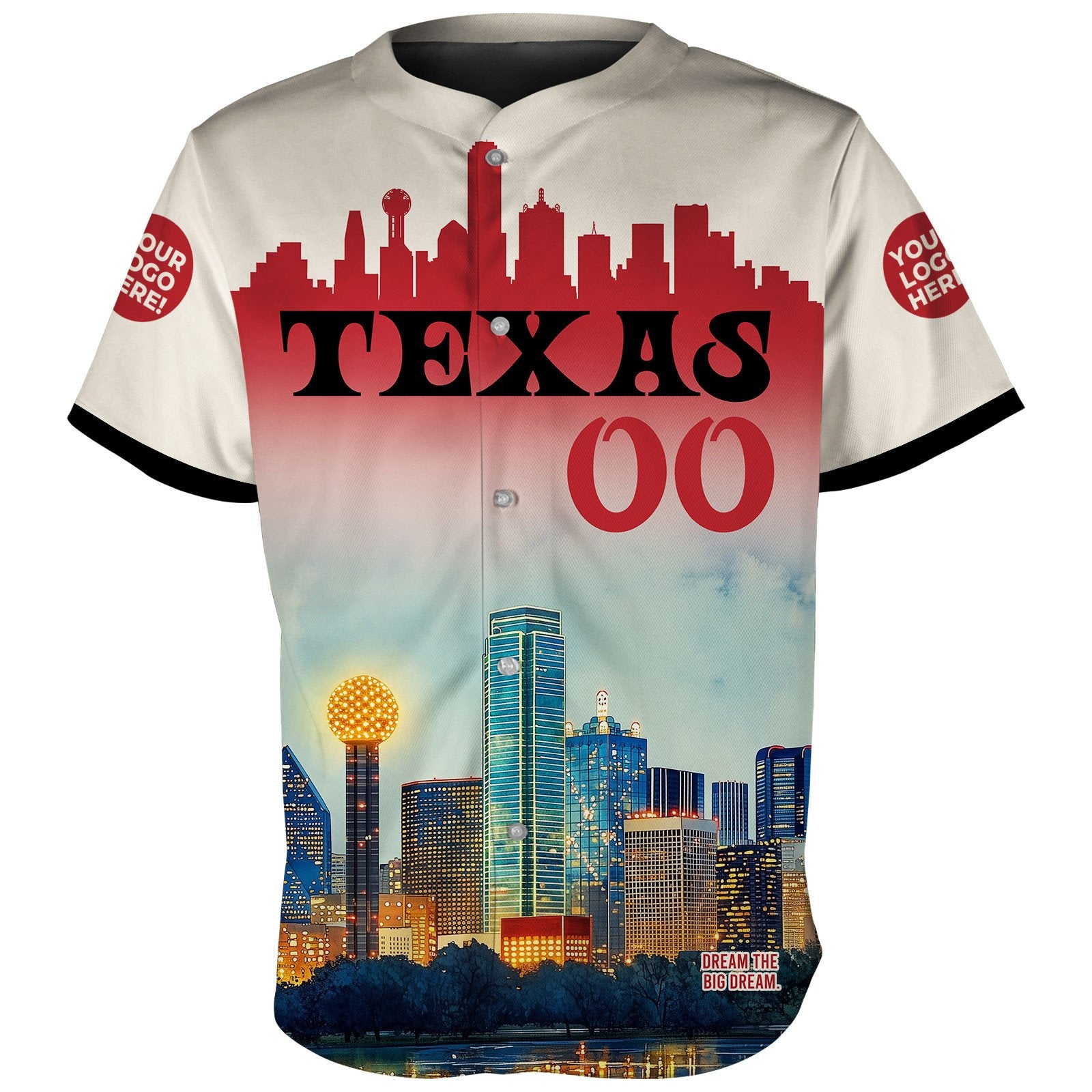 Texas Dallas Skyline With Reunion Tower at Night Custom Name Baseball Jerseys For Men & Women