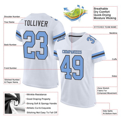 Custom White Light Blue-Steel Gray Mesh Authentic Football Jersey