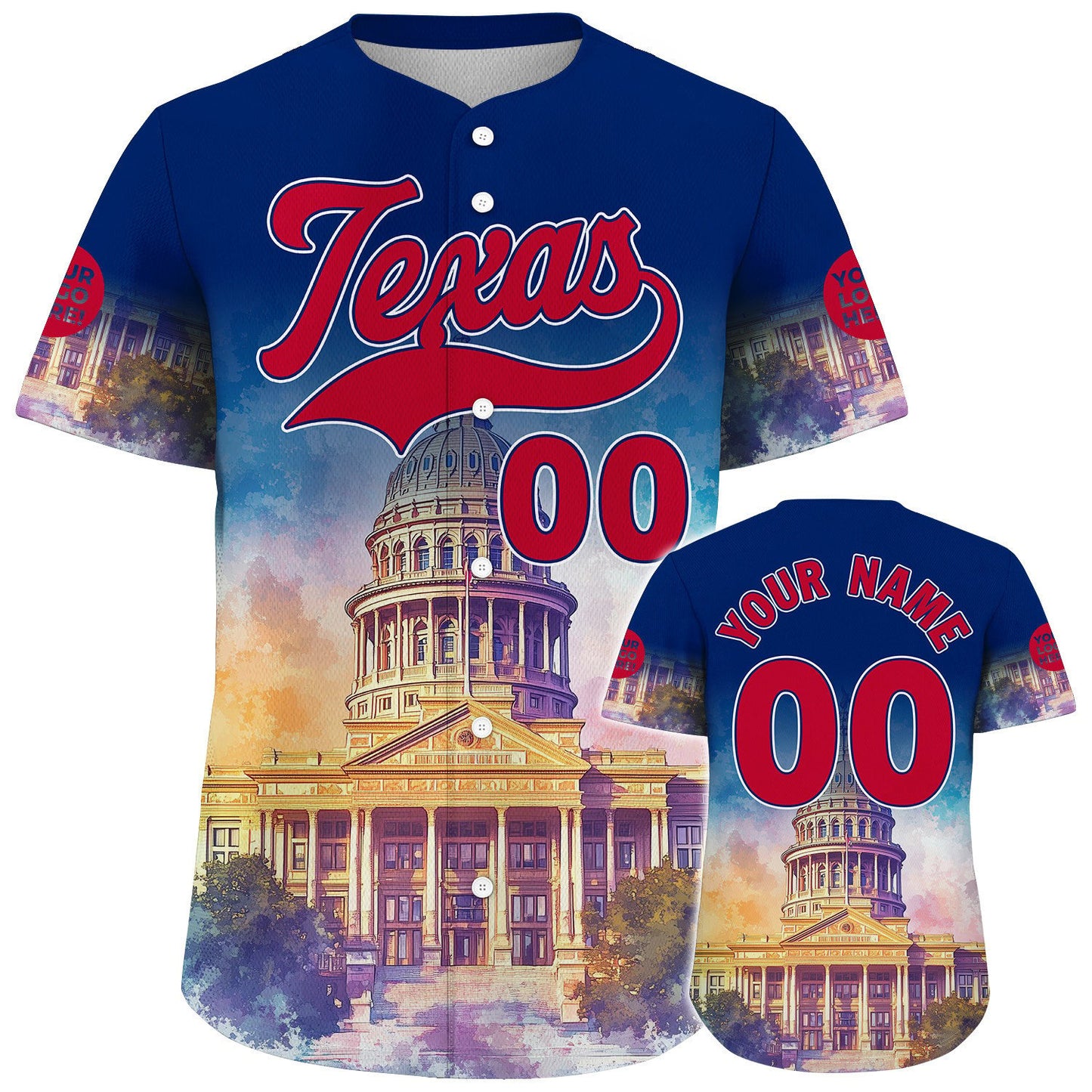 Red Blue Texas San Antonio State Capitol Summer Vibe Custom Name Baseball Jerseys For Men & Women