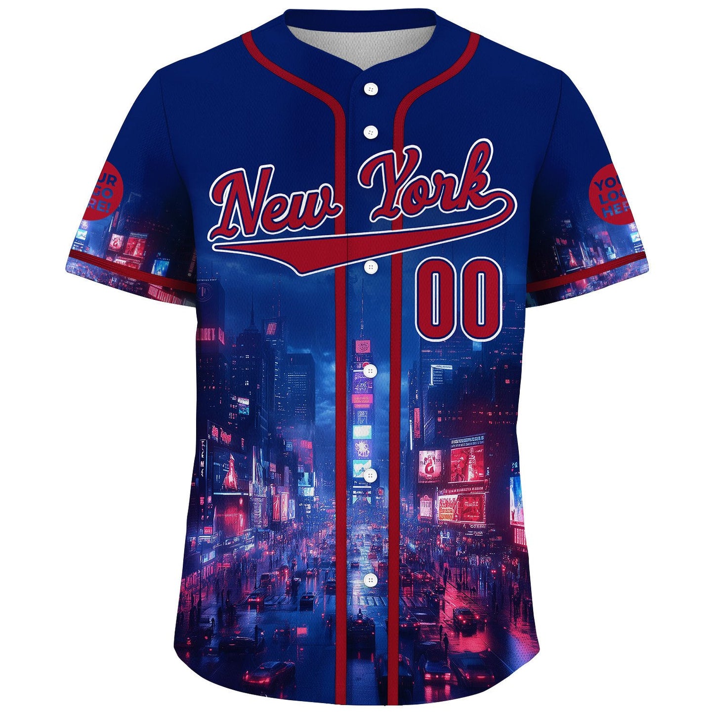 Red Navy New York City Time Square Lightning Night Custom Name Baseball Jerseys For Men & Women