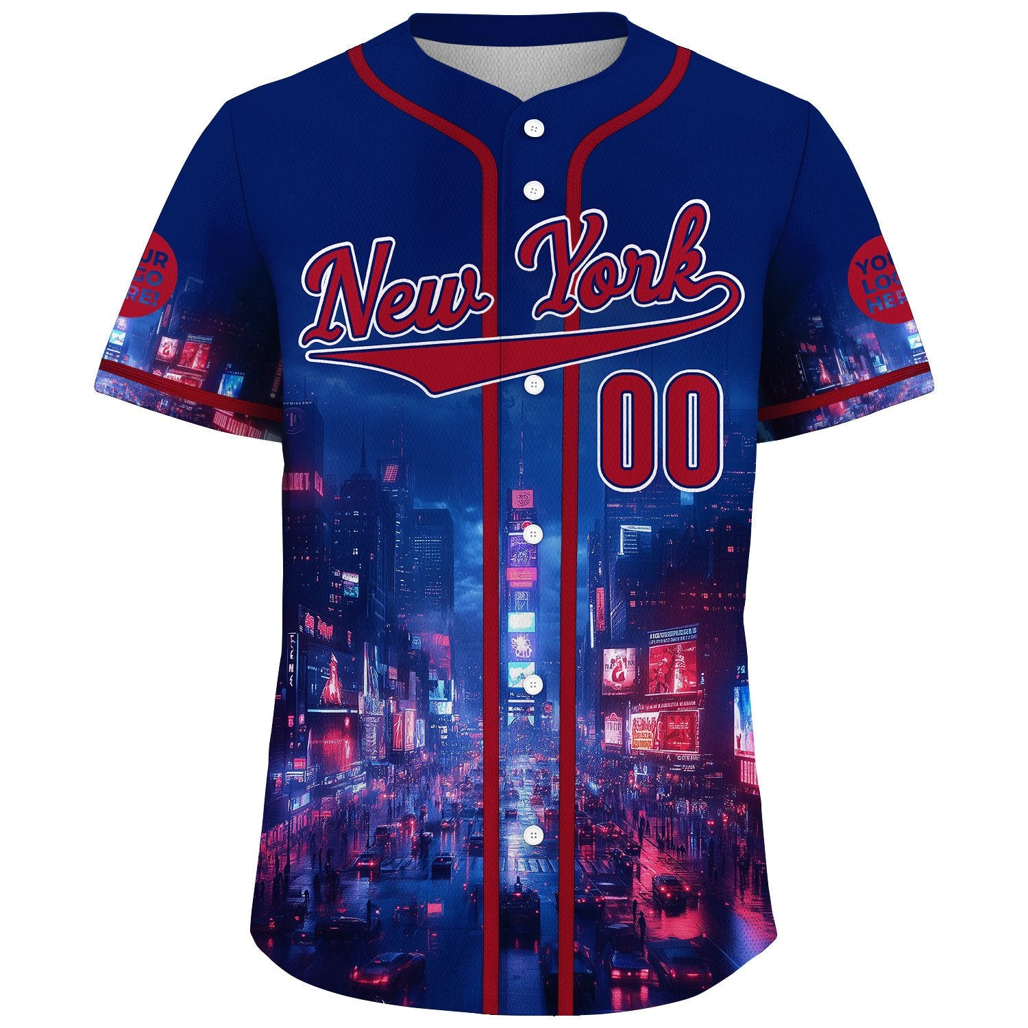 Red Navy New York City Time Square Lightning Night Custom Name Baseball Jerseys For Men & Women