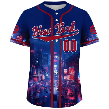 Red Navy New York City Time Square Lightning Night Custom Name Baseball Jerseys For Men & Women