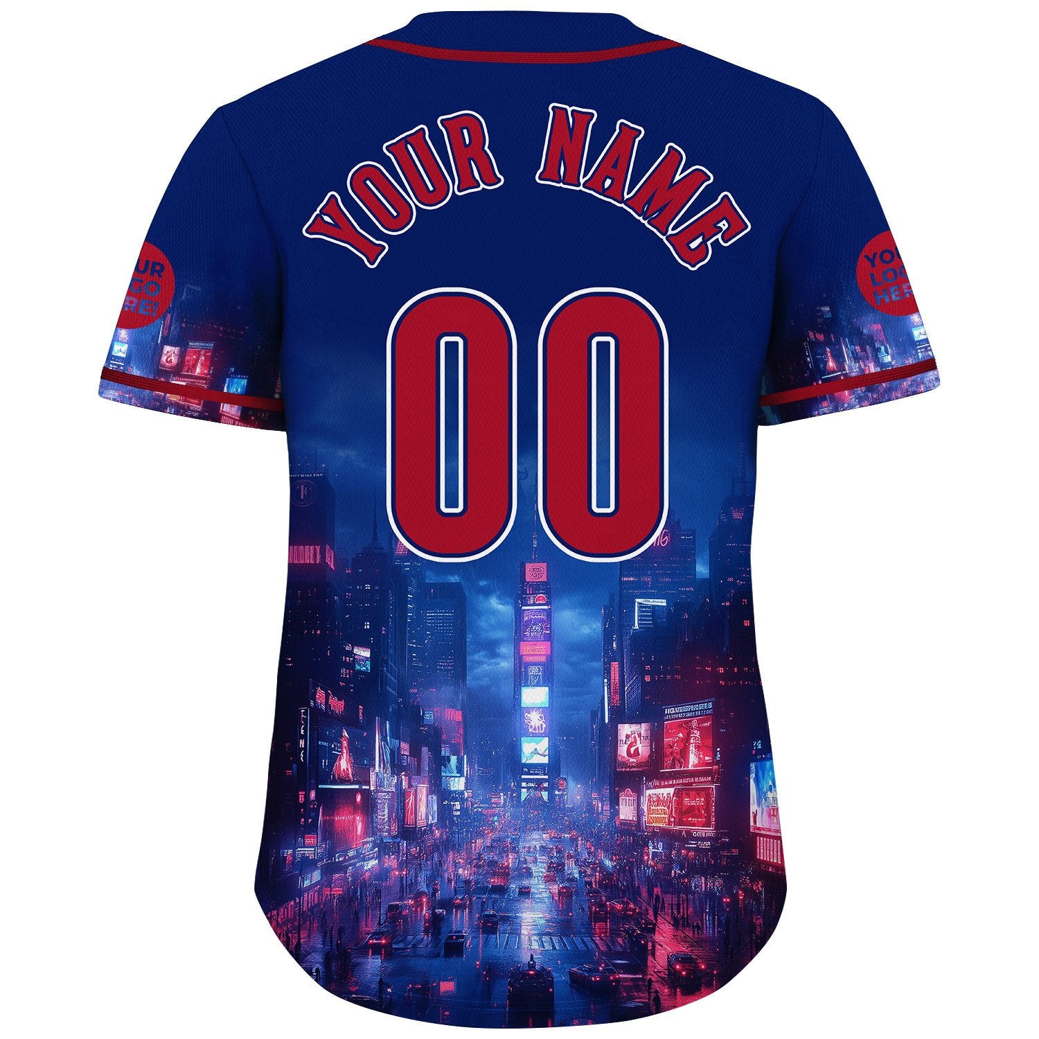 Red Navy New York City Time Square Lightning Night Custom Name Baseball Jerseys For Men & Women