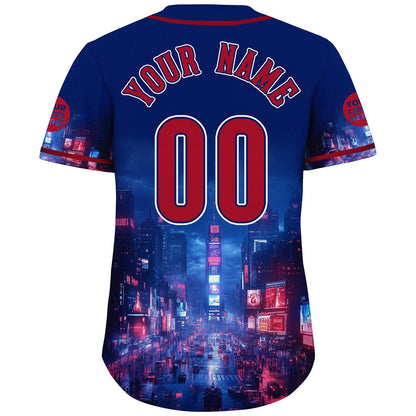 Red Navy New York City Time Square Lightning Night Custom Name Baseball Jerseys For Men & Women
