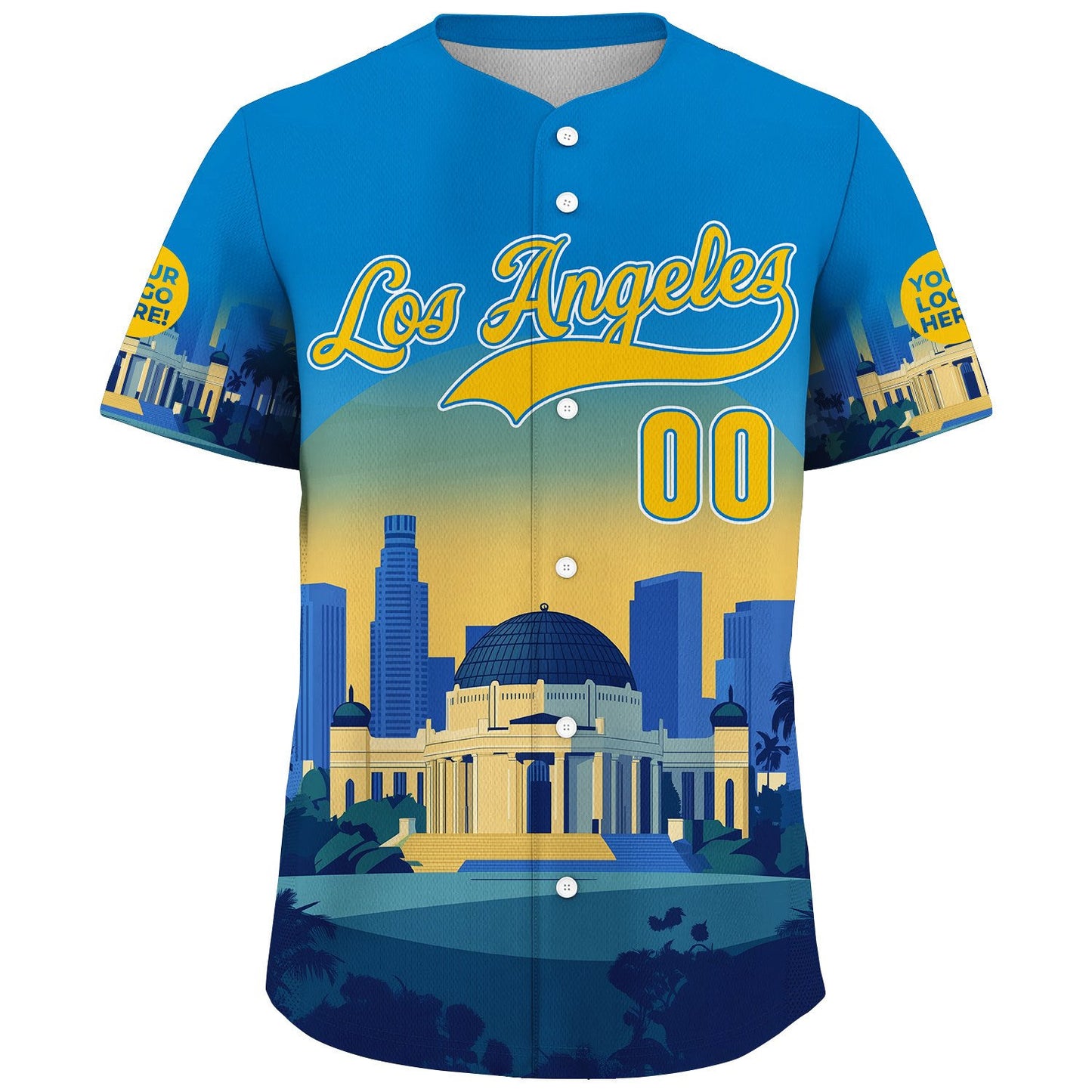Yellow Blue California Los Angeles City Walt Disney Concert Hall Peaceful Sunset Custom Name Baseball Jerseys For Men & Women