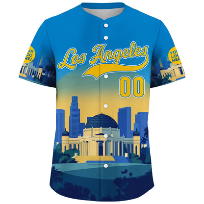 Yellow Blue California Los Angeles City Walt Disney Concert Hall Peaceful Sunset Custom Name Baseball Jerseys For Men & Women
