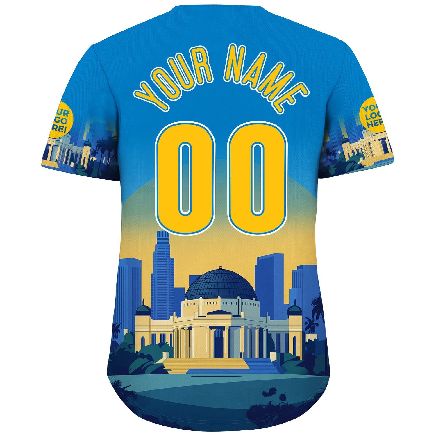 Yellow Blue California Los Angeles City Walt Disney Concert Hall Peaceful Sunset Custom Name Baseball Jerseys For Men & Women