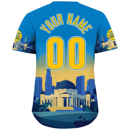 Yellow Blue California Los Angeles City Walt Disney Concert Hall Peaceful Sunset Custom Name Baseball Jerseys For Men & Women
