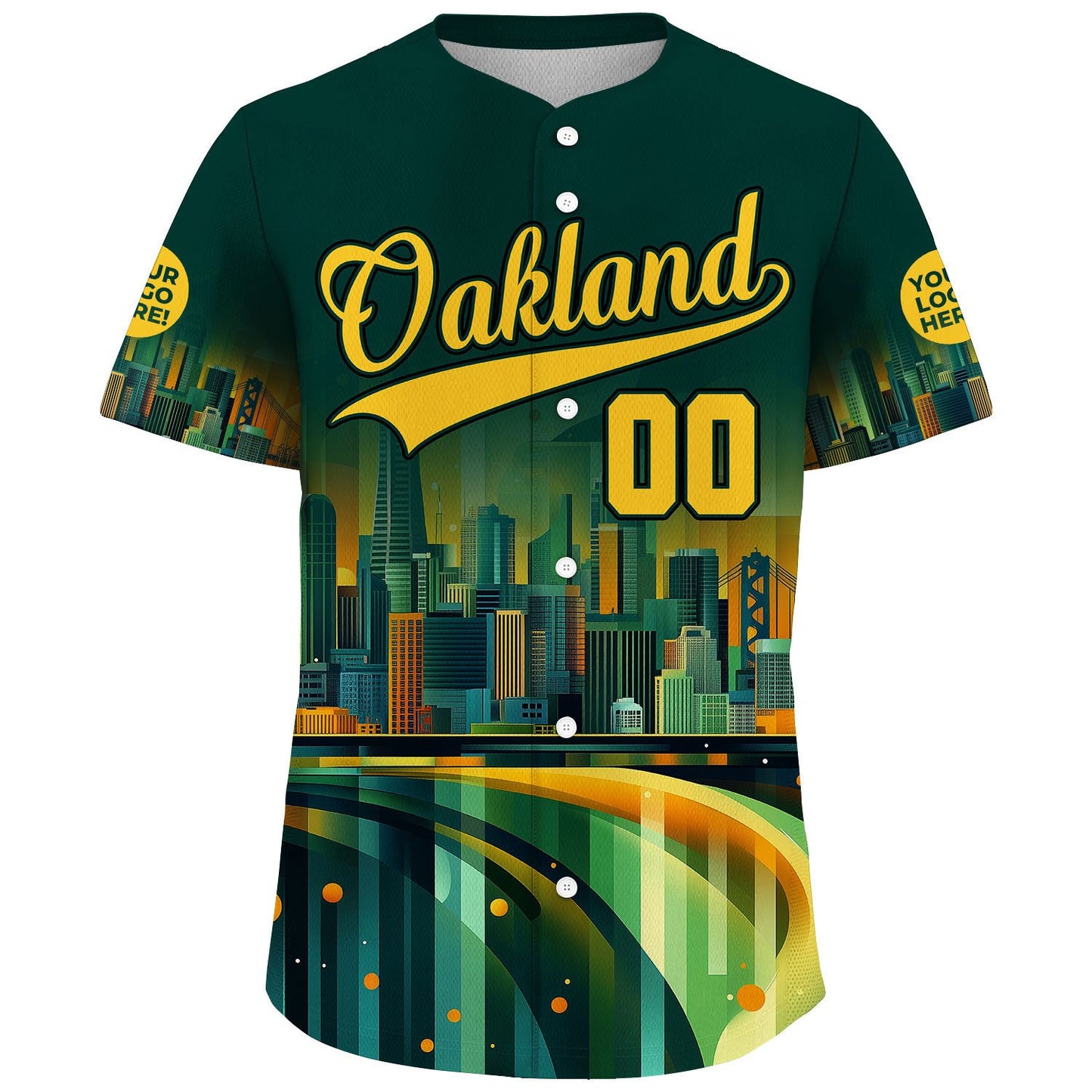 Golden Green Oakland California City View Dreamscape Custom Name Baseball Jerseys For Men & Women