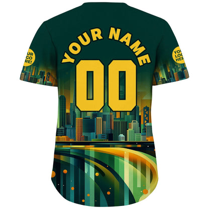 Golden Green Oakland California City View Dreamscape Custom Name Baseball Jerseys For Men & Women